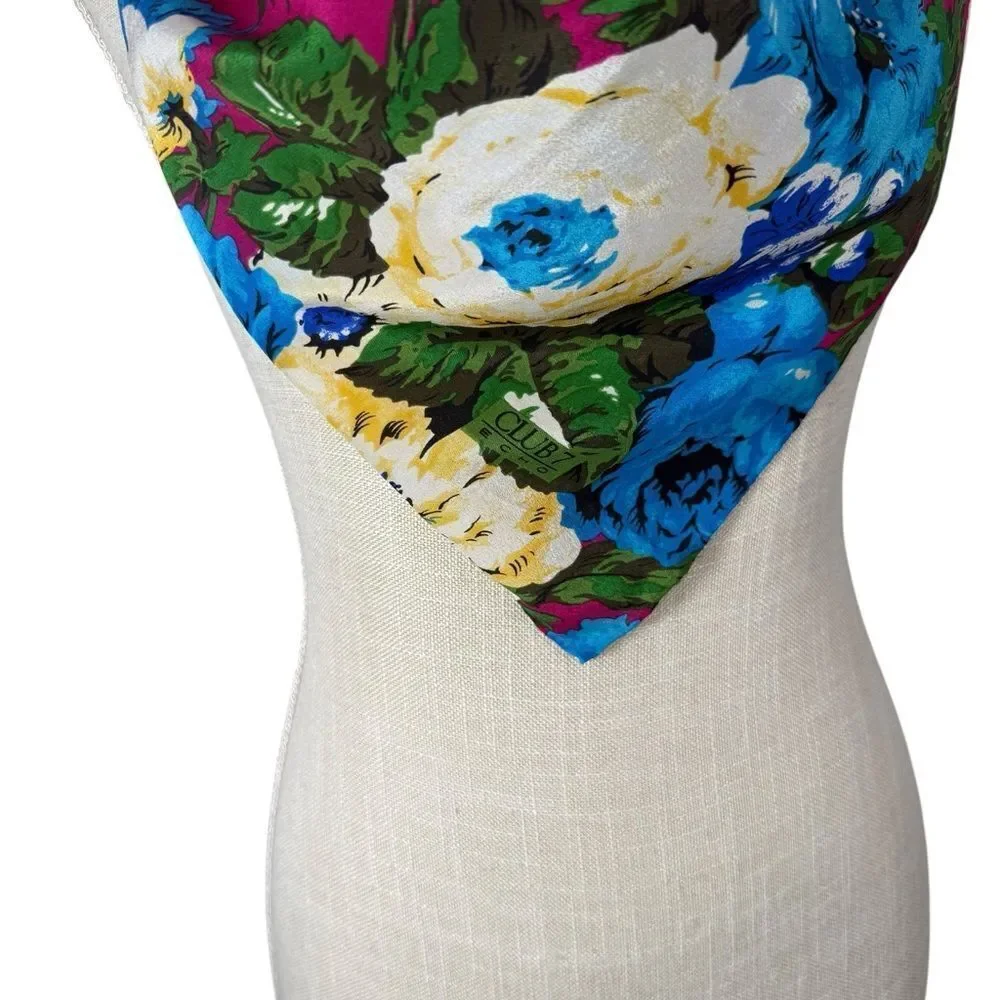 Club Echo Vintage Gorgeous Vivid Magenta Floral Silk Scarve